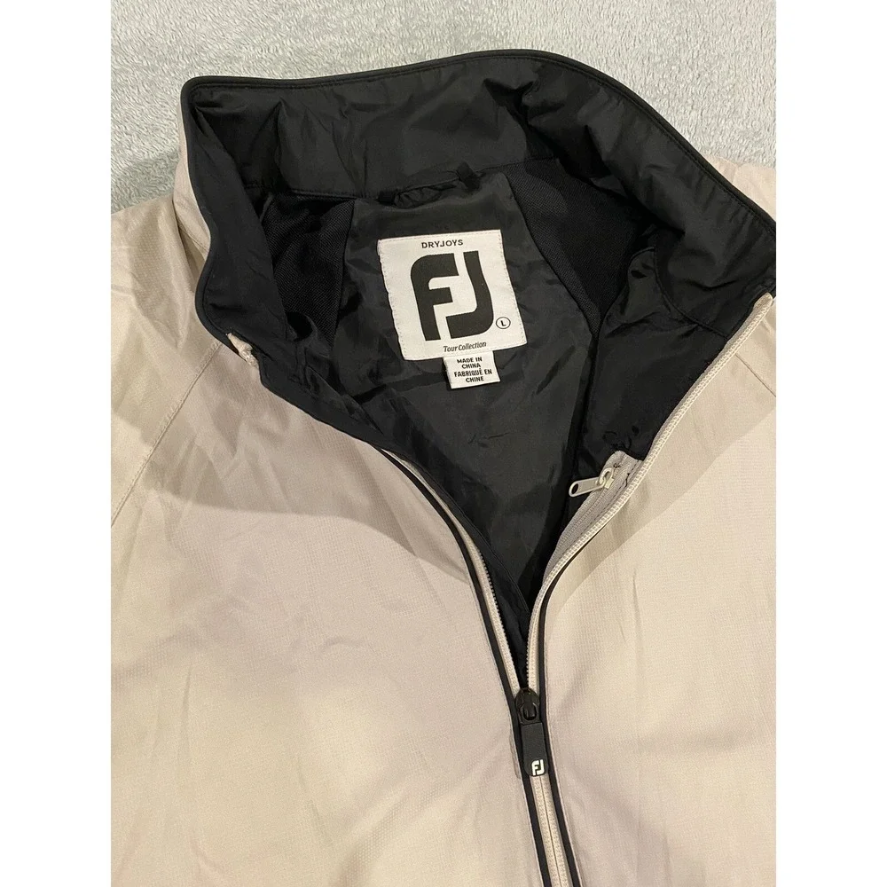 DryJoy By FootJoy Windbreaker Rain Jacket Large Full Zip Long Sleeve Beige Tan L